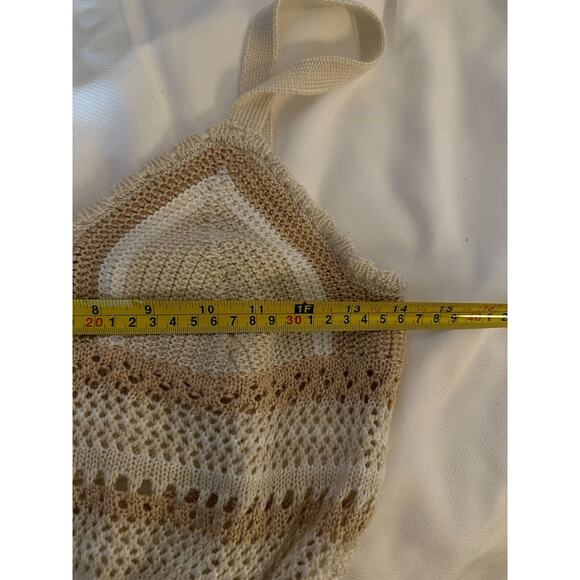 Madden NYC Crochet Knit Tank Top Size Medium Granny Square Retro 70s Boho Beiges - Picture 5 of 6